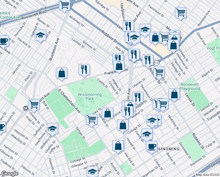 map of restaurants, bars, coffee shops, grocery stores, and more near 4002 Creston Street in Philadelphia