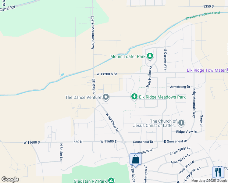 map of restaurants, bars, coffee shops, grocery stores, and more near 1212 North Luna Circle in Elk Ridge