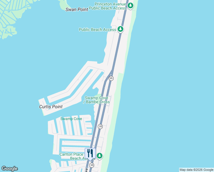 map of restaurants, bars, coffee shops, grocery stores, and more near 145 New Jersey 35 in Mantoloking