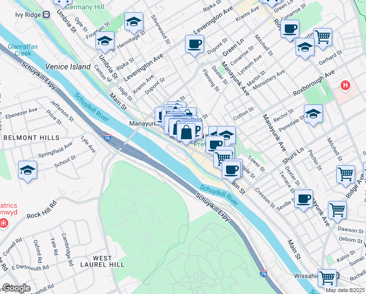 map of restaurants, bars, coffee shops, grocery stores, and more near in Philadelphia
