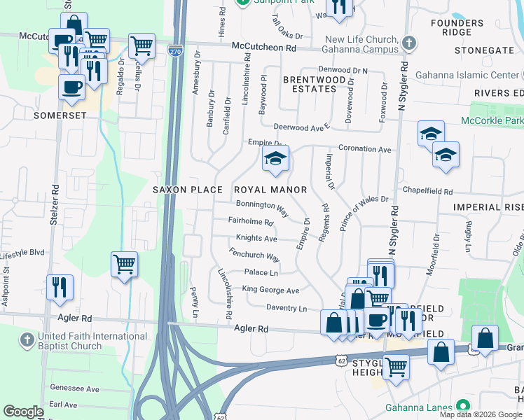 map of restaurants, bars, coffee shops, grocery stores, and more near 578 Bonnington Way in Columbus