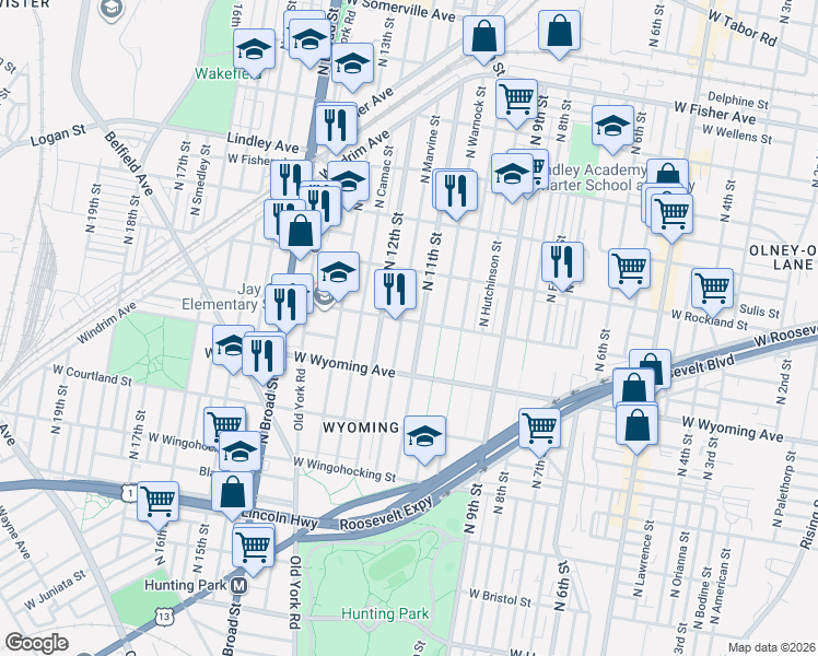 map of restaurants, bars, coffee shops, grocery stores, and more near 4814 North 11th Street in Philadelphia
