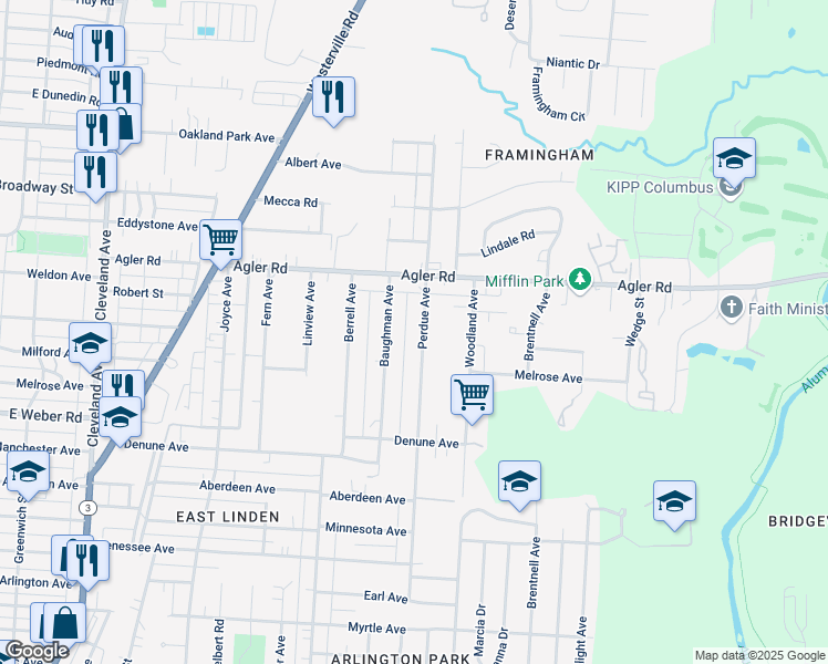 map of restaurants, bars, coffee shops, grocery stores, and more near 2810 Baughman Avenue in Columbus