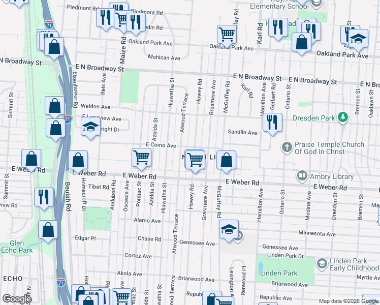map of restaurants, bars, coffee shops, grocery stores, and more near 2964 Atwood Terrace in Columbus