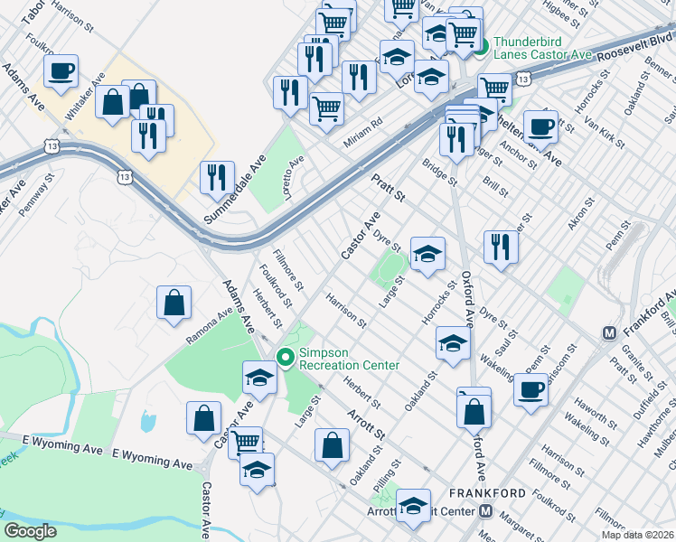 map of restaurants, bars, coffee shops, grocery stores, and more near 977 Allengrove Street in Philadelphia