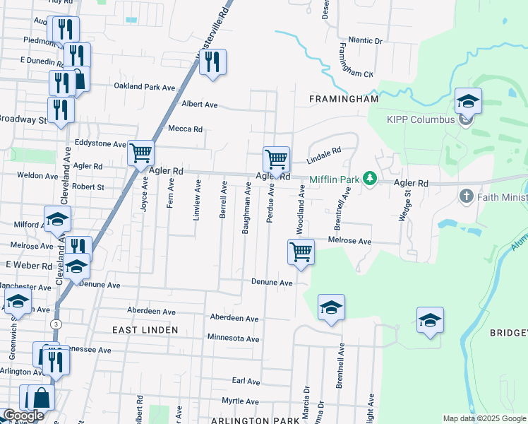 map of restaurants, bars, coffee shops, grocery stores, and more near 2810 Baughman Avenue in Columbus