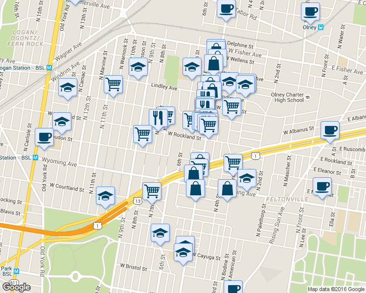 map of restaurants, bars, coffee shops, grocery stores, and more near 4835 North 6th Street in Philadelphia