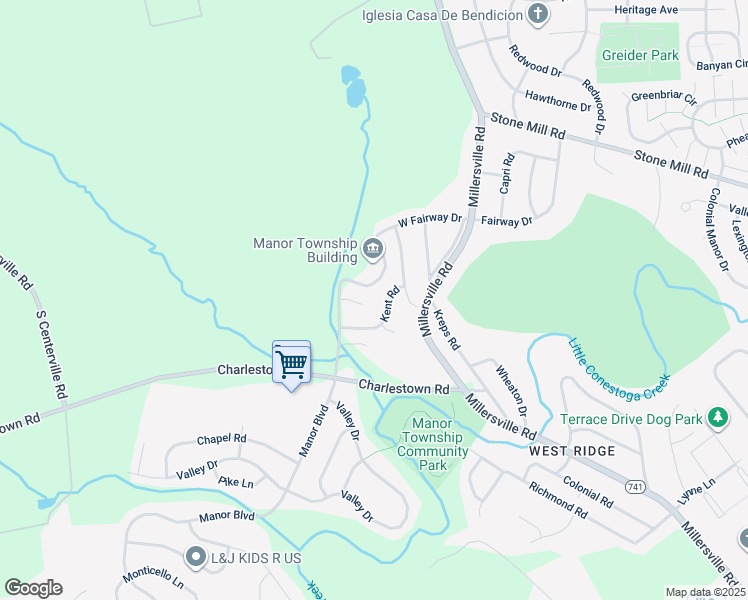 map of restaurants, bars, coffee shops, grocery stores, and more near 125 Townhouse Lane in Lancaster
