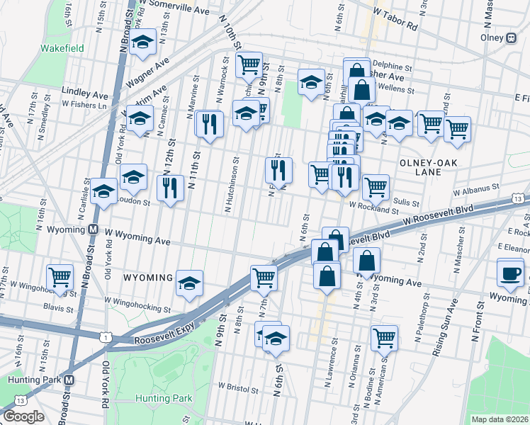 map of restaurants, bars, coffee shops, grocery stores, and more near in Philadelphia