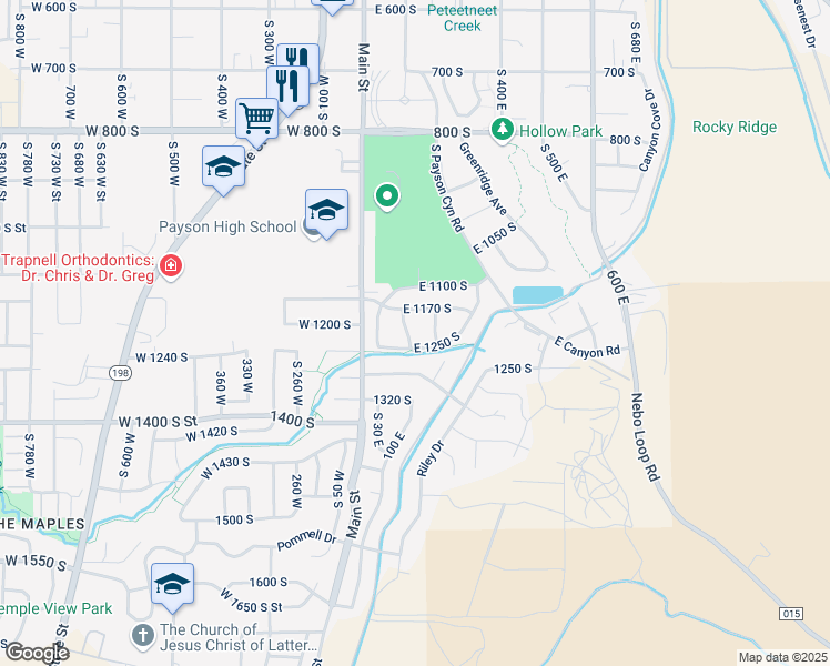 map of restaurants, bars, coffee shops, grocery stores, and more near 1221 South 130 East in Payson