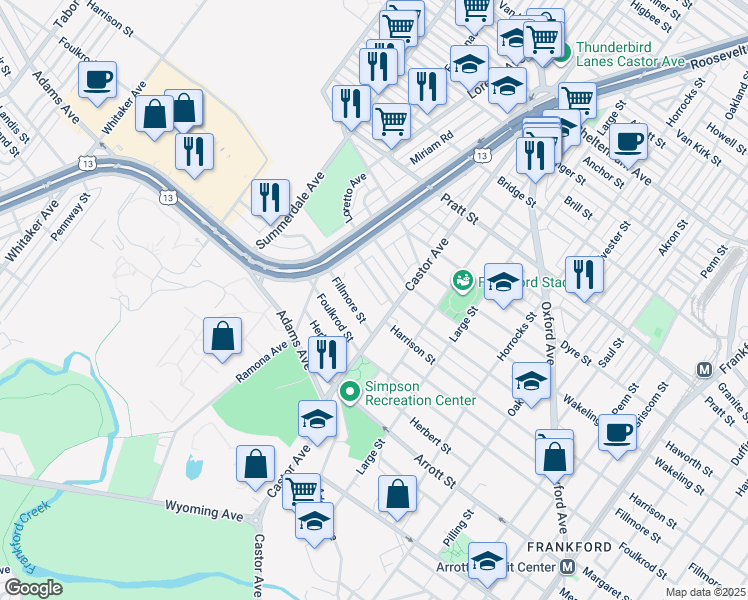 map of restaurants, bars, coffee shops, grocery stores, and more near 984R Allengrove Street in Philadelphia