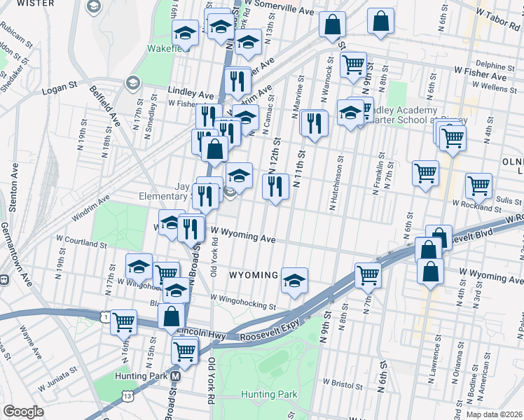 map of restaurants, bars, coffee shops, grocery stores, and more near 4806 North 12th Street in Philadelphia