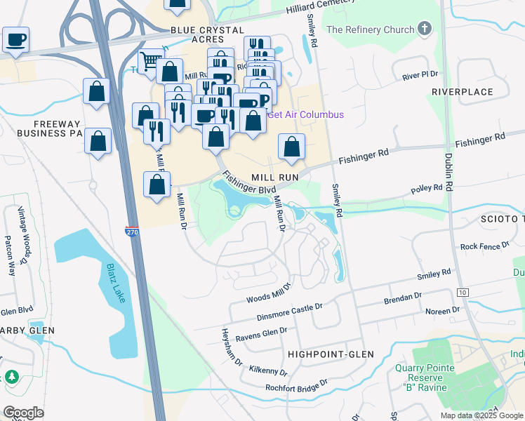 map of restaurants, bars, coffee shops, grocery stores, and more near in Columbus