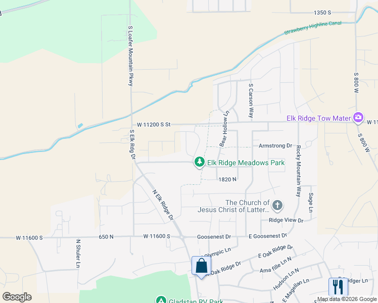 map of restaurants, bars, coffee shops, grocery stores, and more near 1264 Moonlight Drive in Elk Ridge