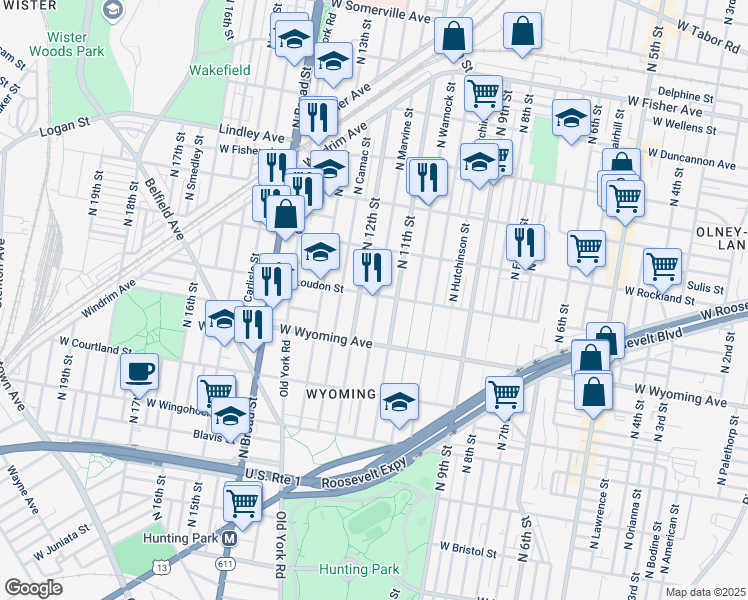 map of restaurants, bars, coffee shops, grocery stores, and more near 4814 North 11th Street in Philadelphia