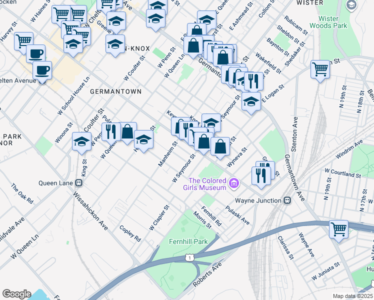 map of restaurants, bars, coffee shops, grocery stores, and more near 5025 Tacoma Street in Philadelphia