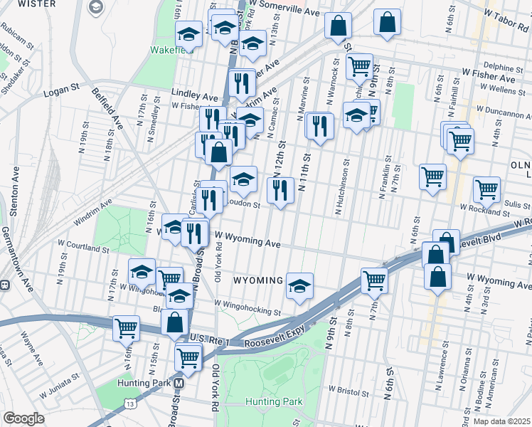 map of restaurants, bars, coffee shops, grocery stores, and more near 4806 North 12th Street in Philadelphia
