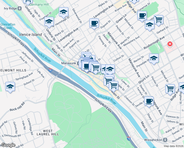 map of restaurants, bars, coffee shops, grocery stores, and more near in Philadelphia