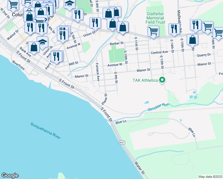 map of restaurants, bars, coffee shops, grocery stores, and more near 641 Fairview Avenue in Columbia