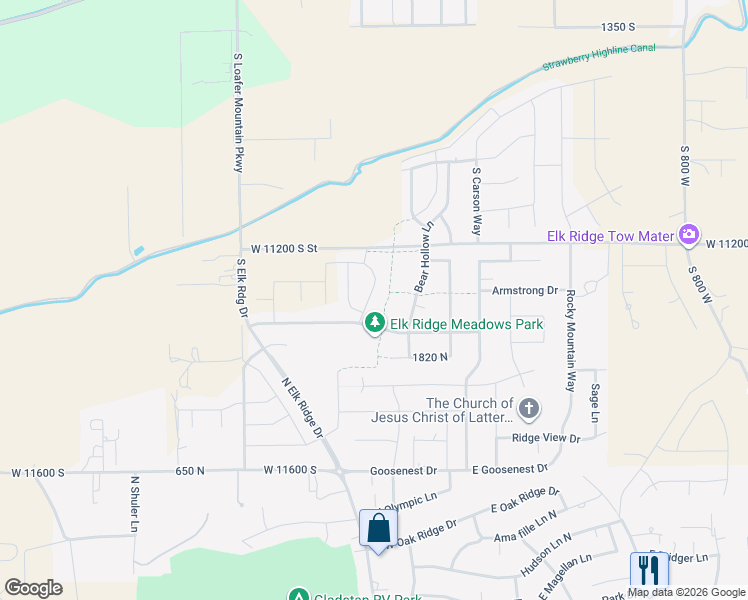 map of restaurants, bars, coffee shops, grocery stores, and more near 1272 North Horizon View Loop in Elk Ridge