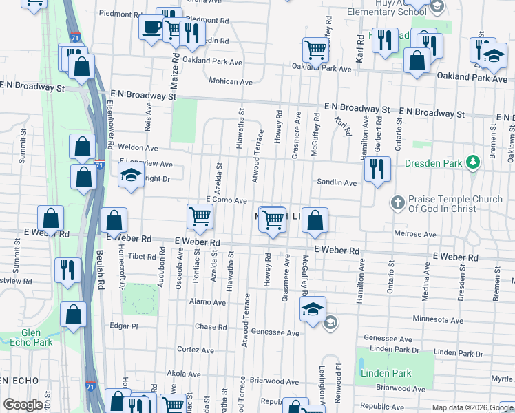 map of restaurants, bars, coffee shops, grocery stores, and more near 2964 Atwood Terrace in Columbus