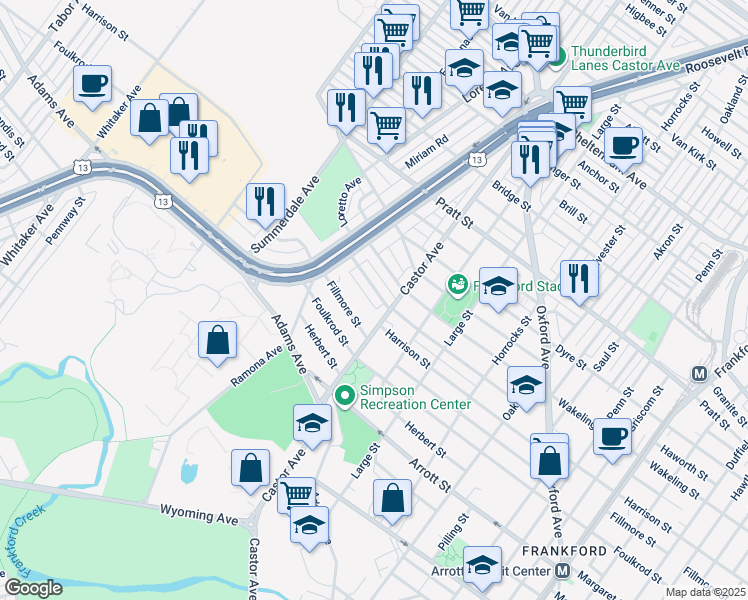 map of restaurants, bars, coffee shops, grocery stores, and more near 984R Allengrove Street in Philadelphia