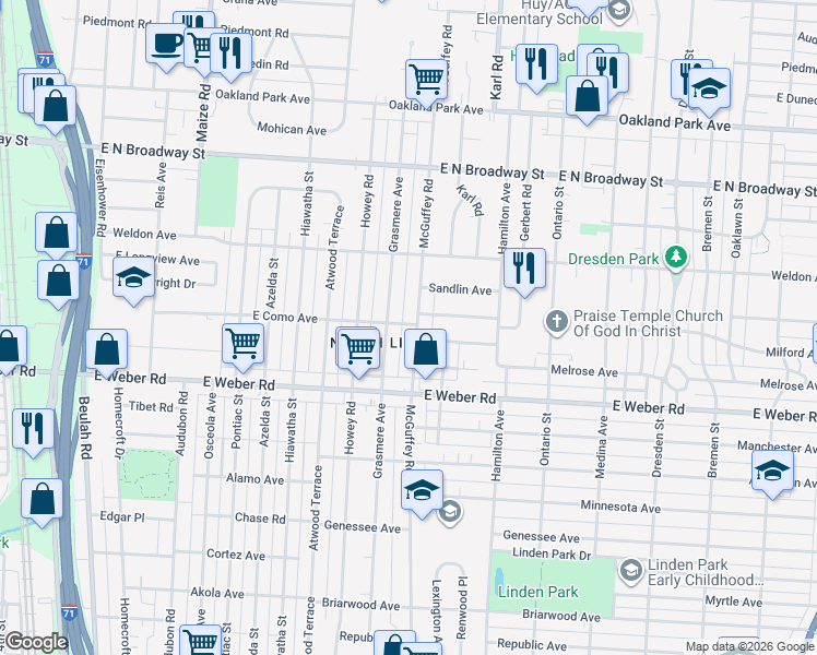 map of restaurants, bars, coffee shops, grocery stores, and more near 2941 Mcguffey Road in Columbus