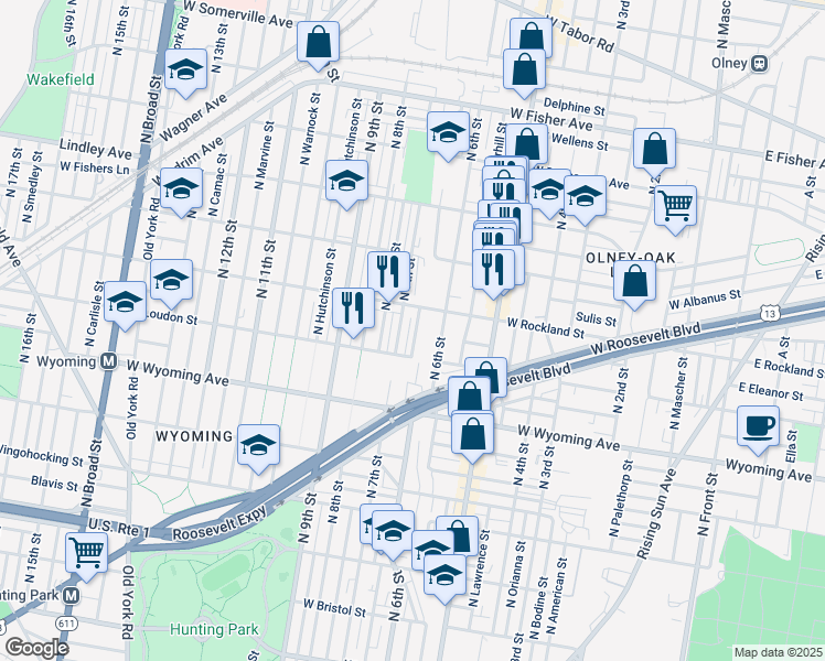 map of restaurants, bars, coffee shops, grocery stores, and more near 4830 North Marshall Street in Philadelphia