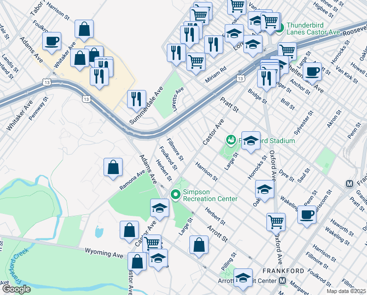 map of restaurants, bars, coffee shops, grocery stores, and more near 937R Fillmore Street in Philadelphia