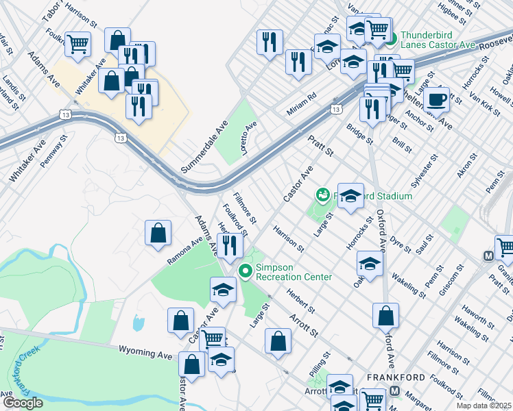 map of restaurants, bars, coffee shops, grocery stores, and more near 937R Fillmore Street in Philadelphia