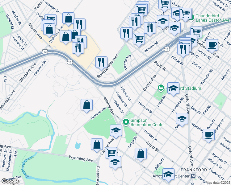 map of restaurants, bars, coffee shops, grocery stores, and more near 4737 Ramona Avenue in Philadelphia