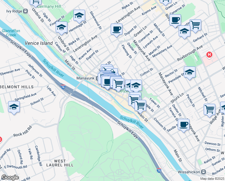 map of restaurants, bars, coffee shops, grocery stores, and more near in Philadelphia