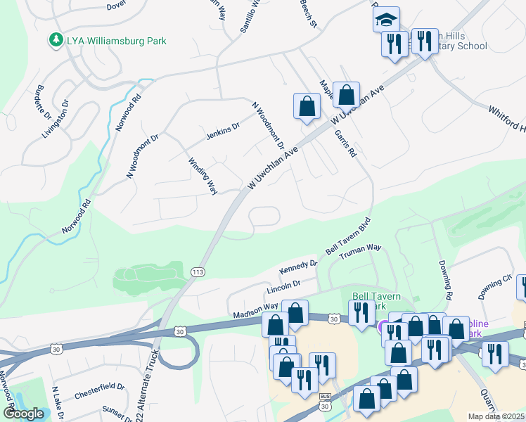 map of restaurants, bars, coffee shops, grocery stores, and more near 244 Tall Trees Circle in Downingtown