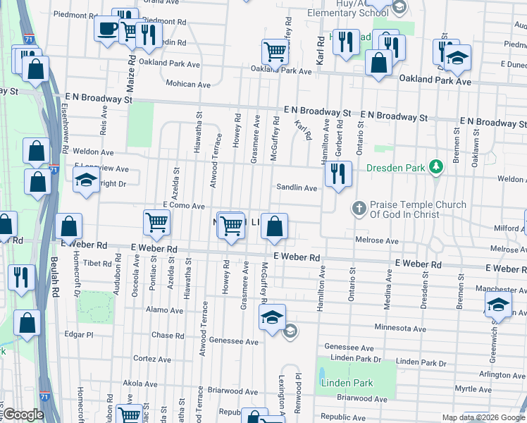 map of restaurants, bars, coffee shops, grocery stores, and more near 2941 Mcguffey Road in Columbus