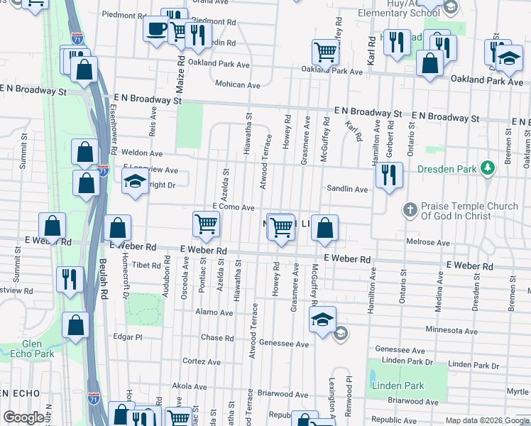 map of restaurants, bars, coffee shops, grocery stores, and more near 2964 Atwood Terrace in Columbus