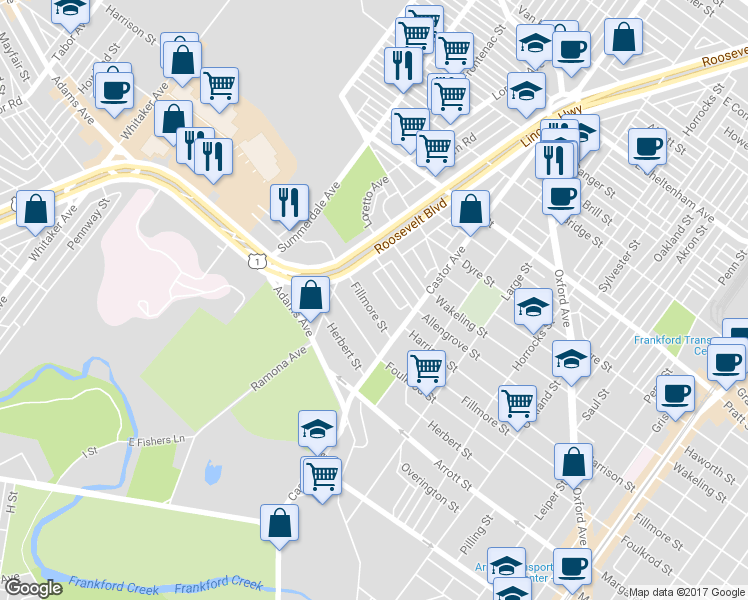 map of restaurants, bars, coffee shops, grocery stores, and more near 929 Fillmore Street in Philadelphia