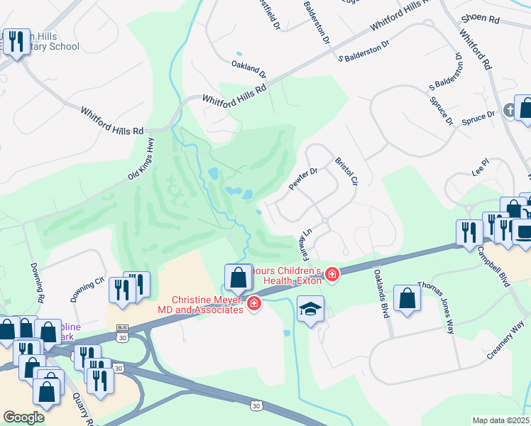 map of restaurants, bars, coffee shops, grocery stores, and more near 322 Newport Place in Exton