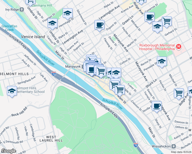 map of restaurants, bars, coffee shops, grocery stores, and more near in Philadelphia