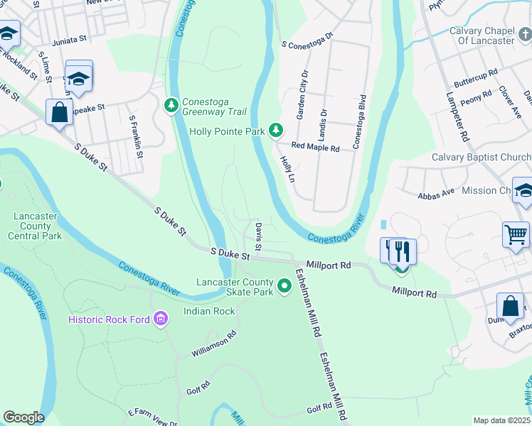map of restaurants, bars, coffee shops, grocery stores, and more near 340 Circle Avenue in Lancaster
