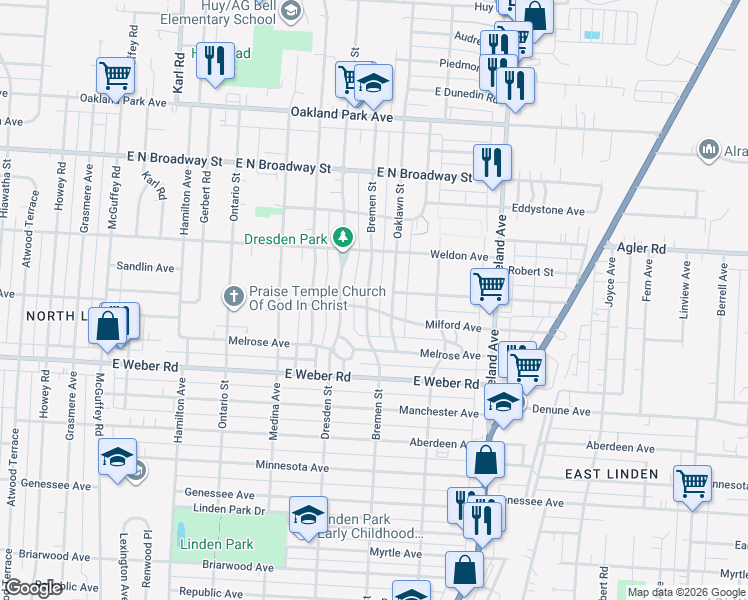 map of restaurants, bars, coffee shops, grocery stores, and more near 2898 Bremen Street in Columbus