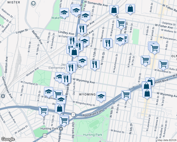 map of restaurants, bars, coffee shops, grocery stores, and more near 4759 North Camac Street in Philadelphia