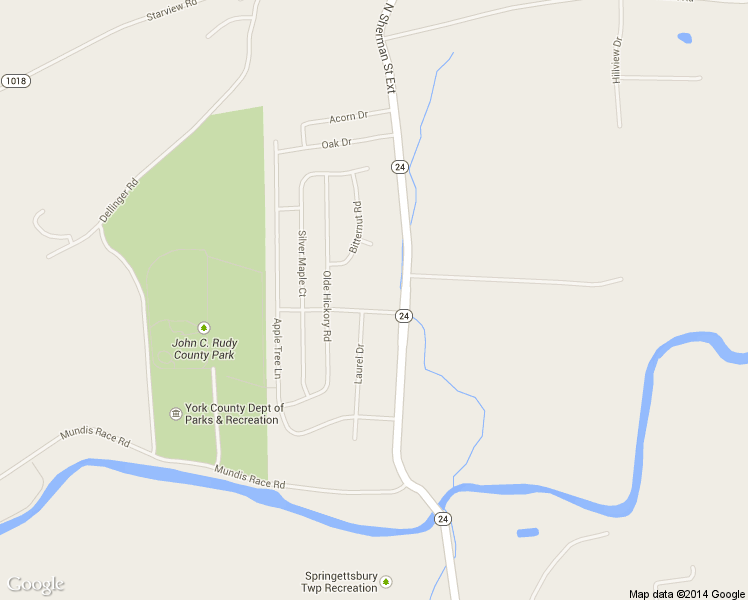 map of restaurants, bars, coffee shops, grocery stores, and more near 45 Hackberry Drive in Mount Wolf