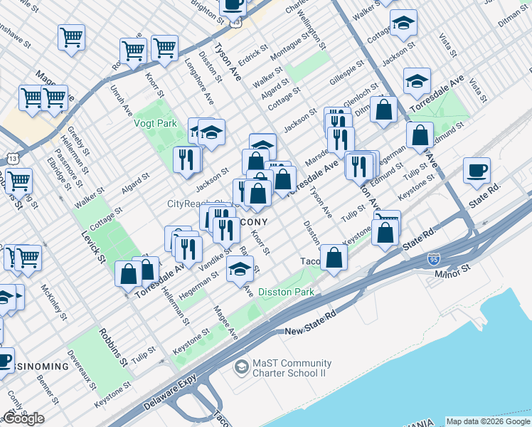 map of restaurants, bars, coffee shops, grocery stores, and more near in Philadelphia