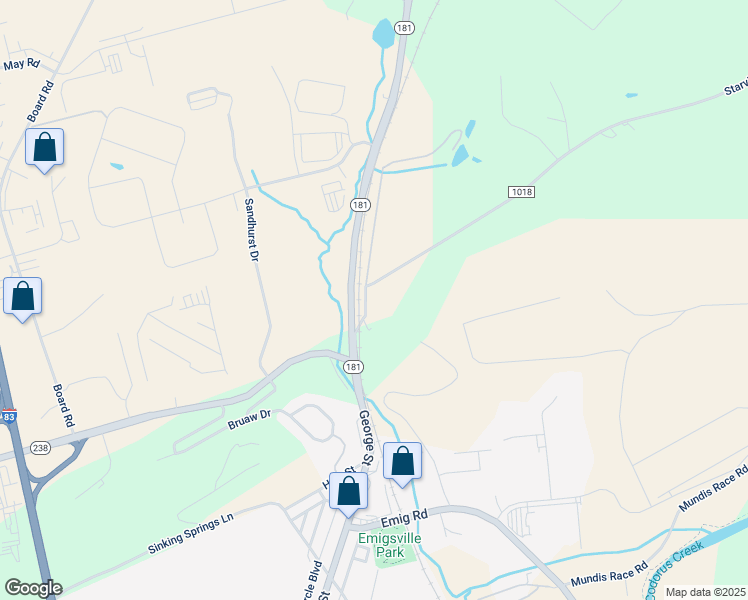 map of restaurants, bars, coffee shops, grocery stores, and more near 3543 Starview Road in Emigsville