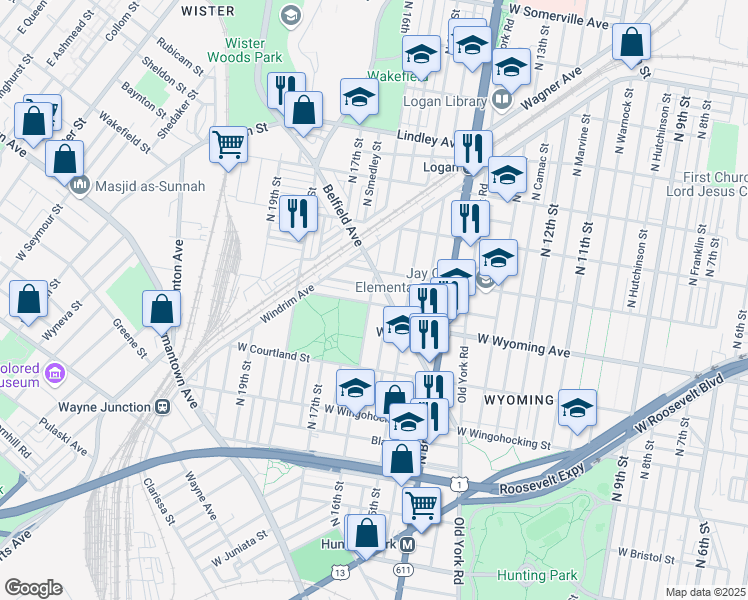 map of restaurants, bars, coffee shops, grocery stores, and more near 1616 West Mentor Street in Philadelphia