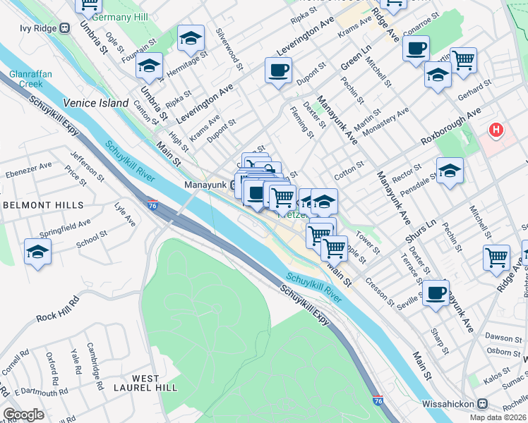 map of restaurants, bars, coffee shops, grocery stores, and more near in Philadelphia