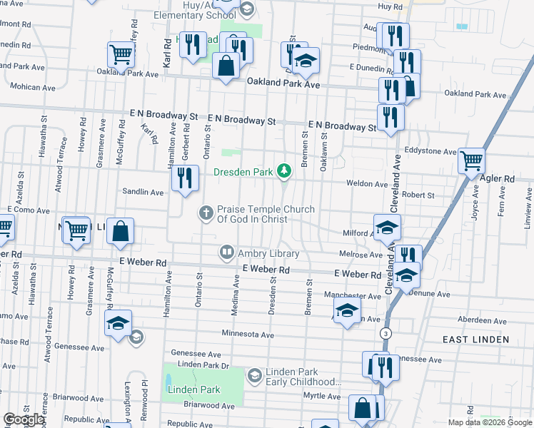 map of restaurants, bars, coffee shops, grocery stores, and more near 2909 Norwood Street in Columbus