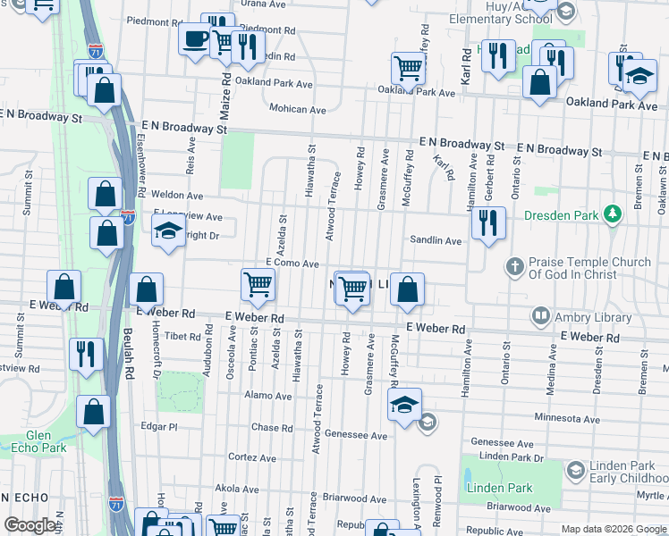 map of restaurants, bars, coffee shops, grocery stores, and more near 2964 Atwood Terrace in Columbus