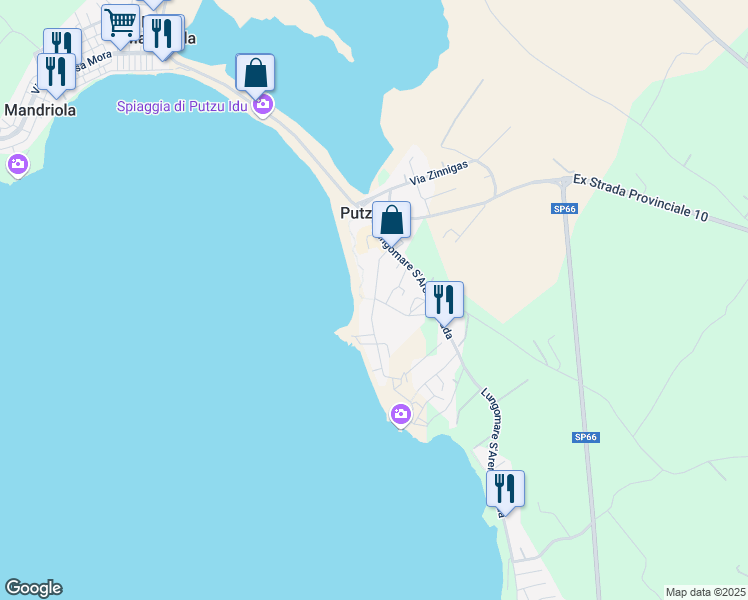 map of restaurants, bars, coffee shops, grocery stores, and more near 27 Via Evaristo Madeddu in Putzu Idu