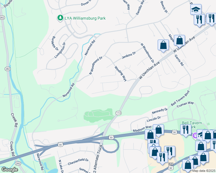 map of restaurants, bars, coffee shops, grocery stores, and more near 400 Campbell Circle in Downingtown